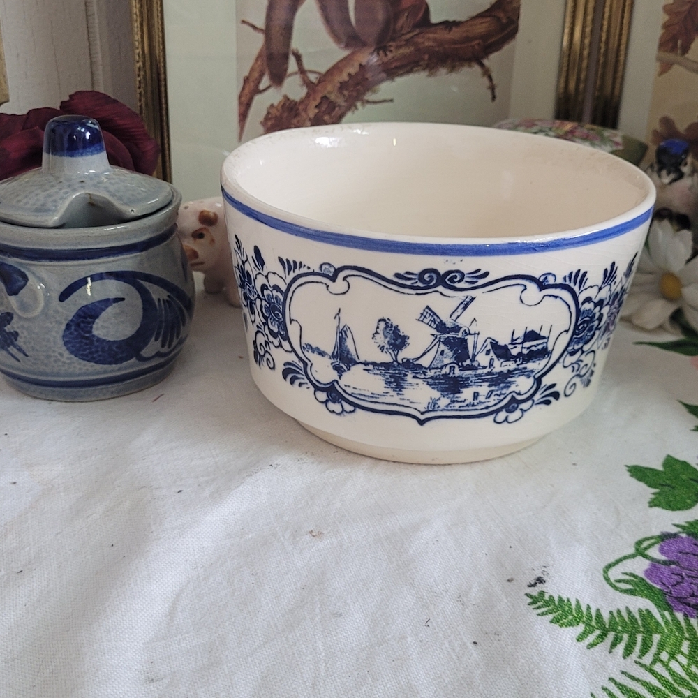 Delft Planter with Sailboat Design Vintage Holland Handpainted